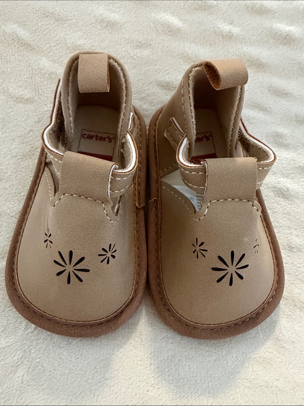 Carter's Tan Floral Cutout Baby Walker Shoes
